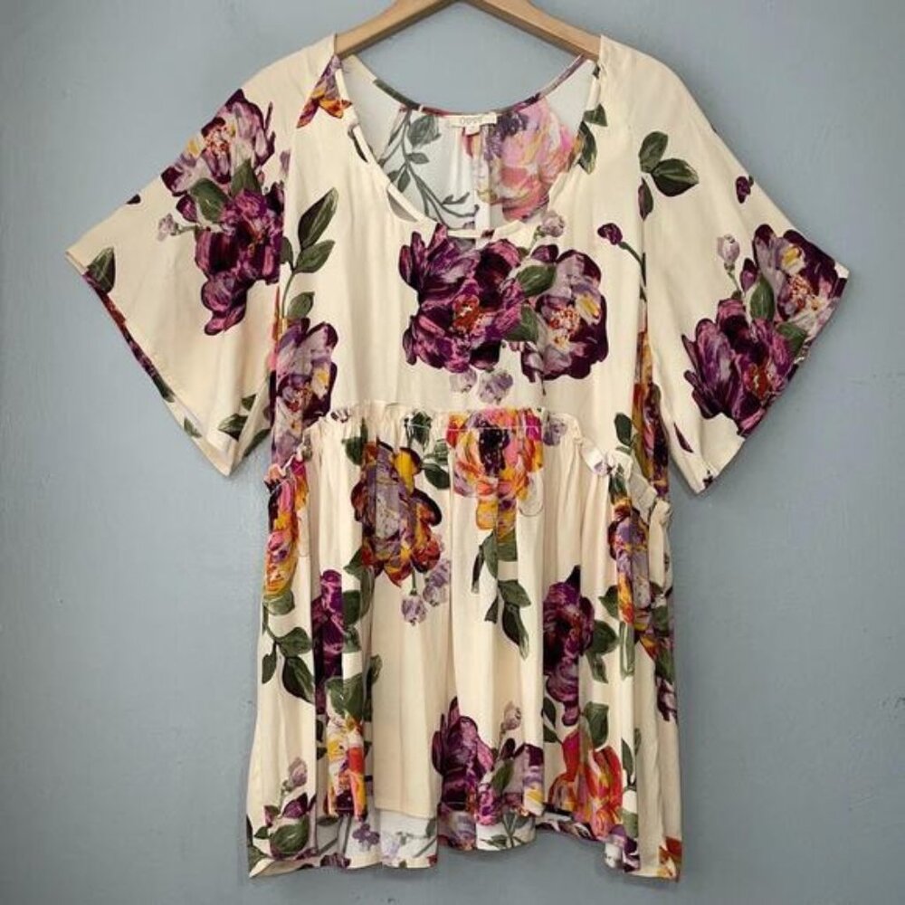 Size Medium Boho Floral Romantic Peplum Babydoll Tunic Top Peasant Feminine